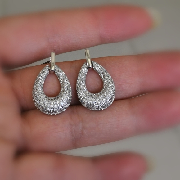CZ Pave drop hoop earrings in silver 🆕 - Picture 5 of 8